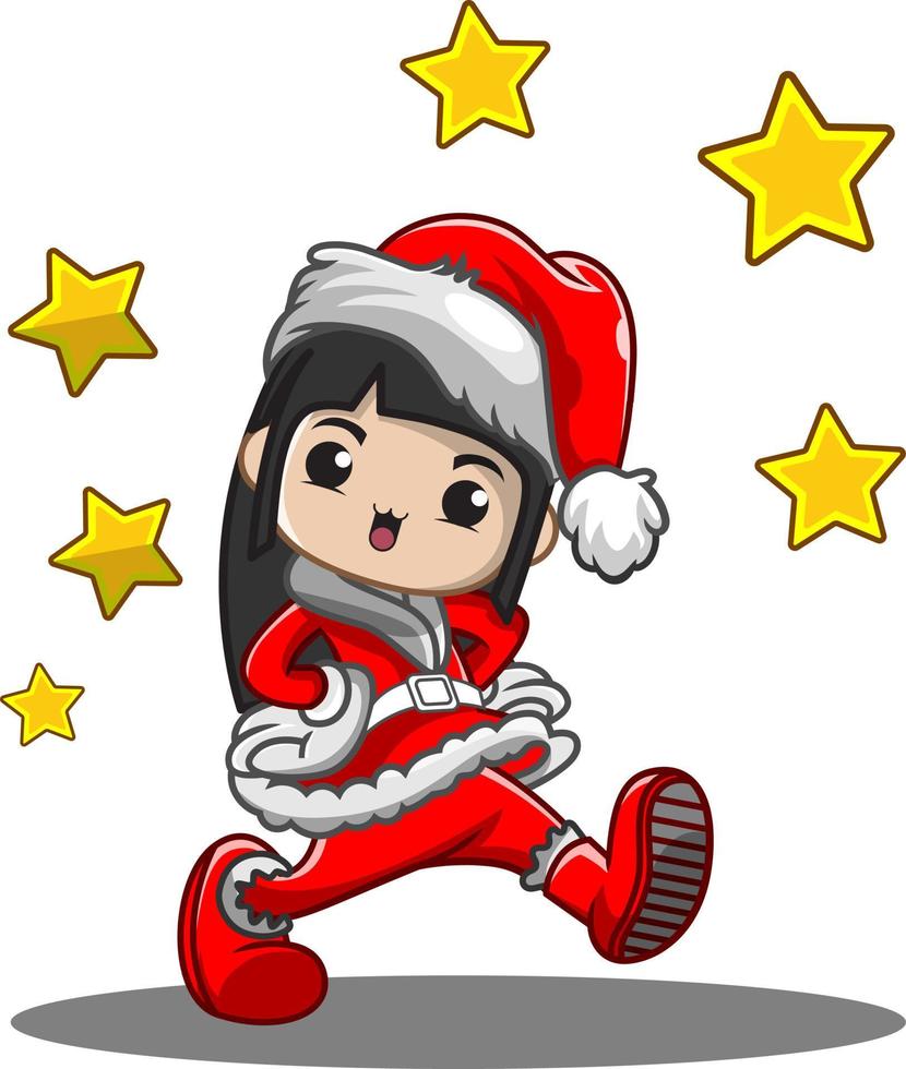 ilustración día de navidad con linda chica vector