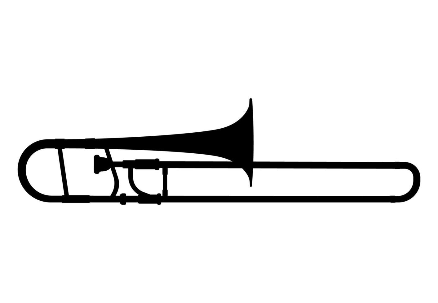 silueta de trombón, saco, instrumento musical de latón vector