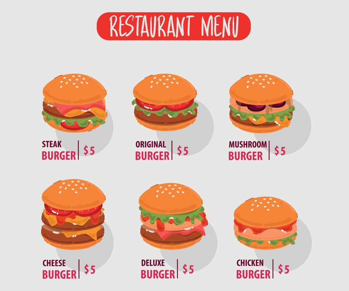 ilustración de menú de hamburguesa de comida rápida vector