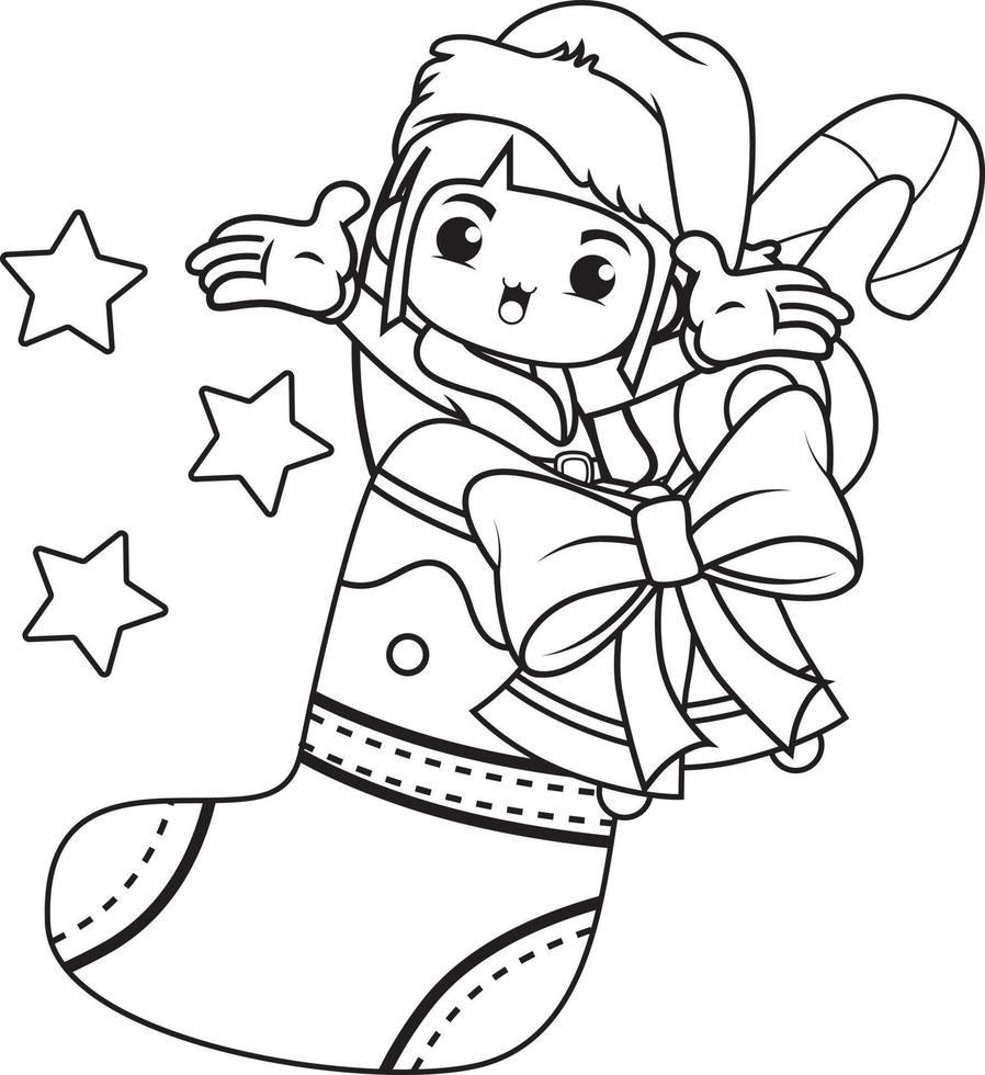 Christmas coloring book with cute girl vector