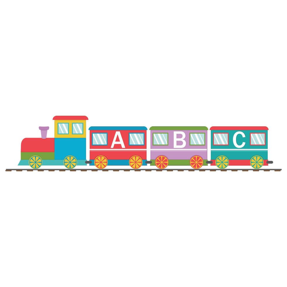 tren de madera con coches y letras abc, regreso a la escuela, ilustración vectorial de color en estilo plano vector