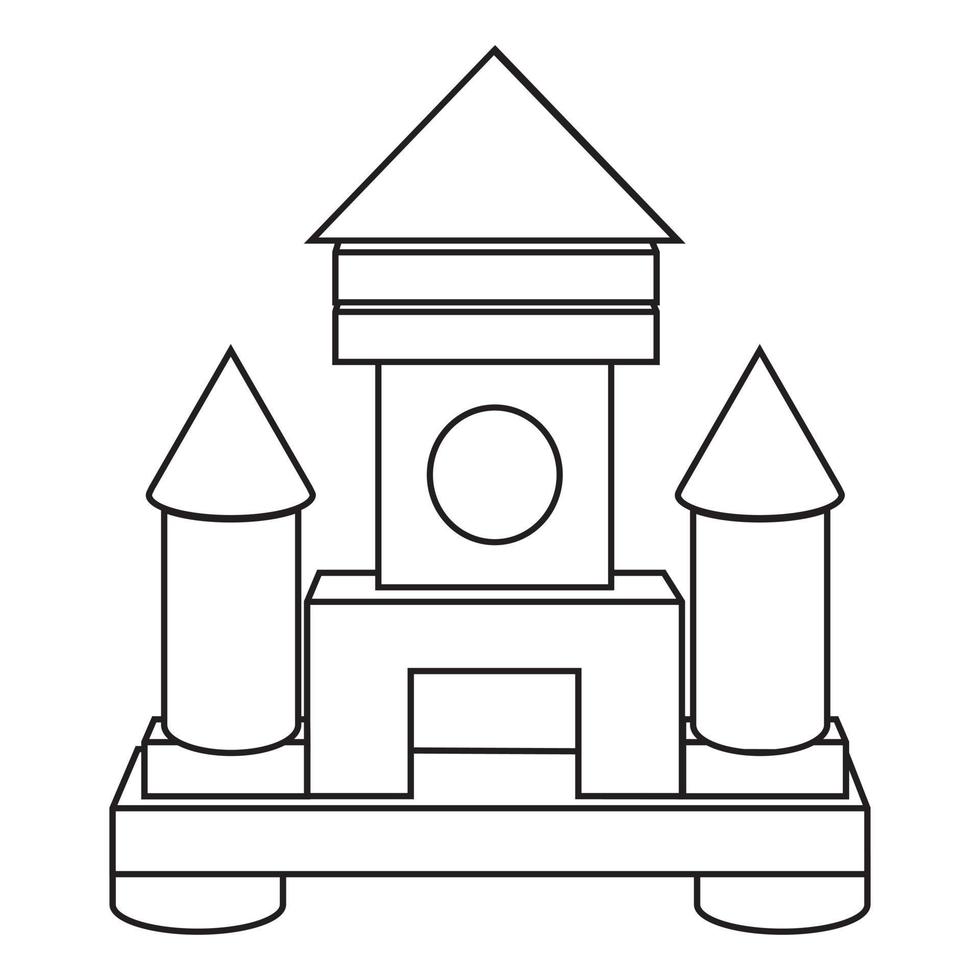 construcción de una torre o fortaleza hecha de cubos de madera, ilustración aislada de vector de coloración de contorno en un estilo plano