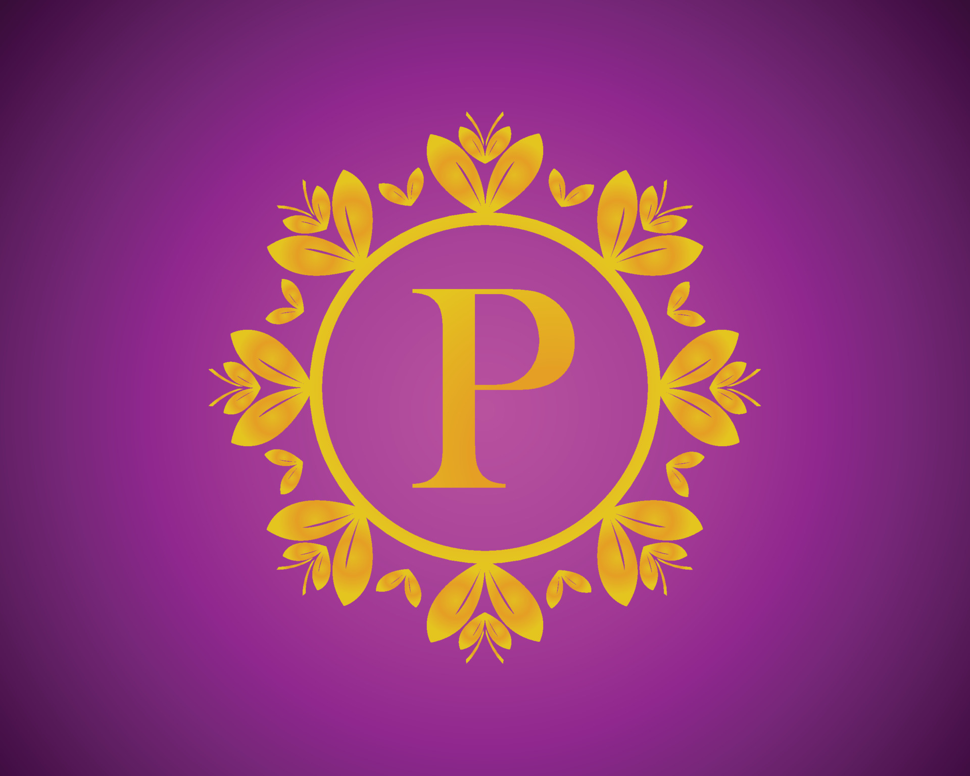 Alphabet P luxury logo design with gold color gradation and gold leaf  circle suitable for bathing, hotel, beauty and grooming. against a violet  VelVet background. 11511744 Vector Art at Vecteezy