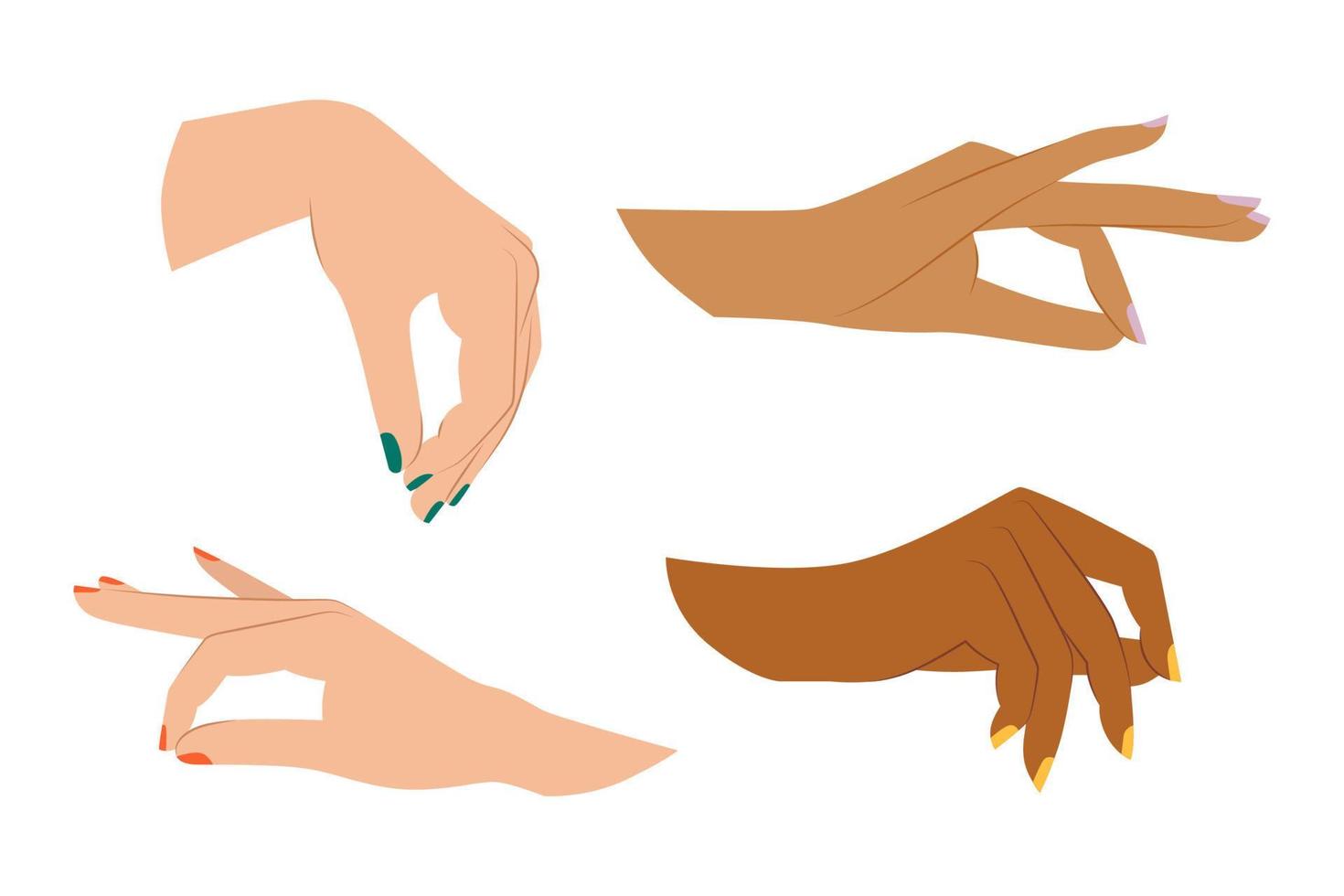 las manos agraciadas establecen una ilustración plana aislada en el fondo blanco. tomados de la mano colección vector