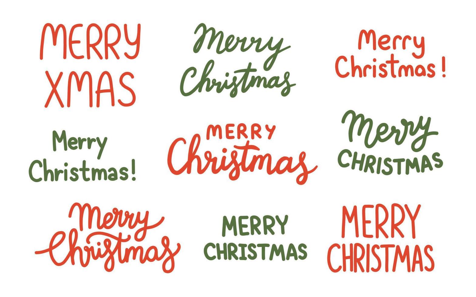 Merry Christmas lettering set red and green isolated on white vector illustration