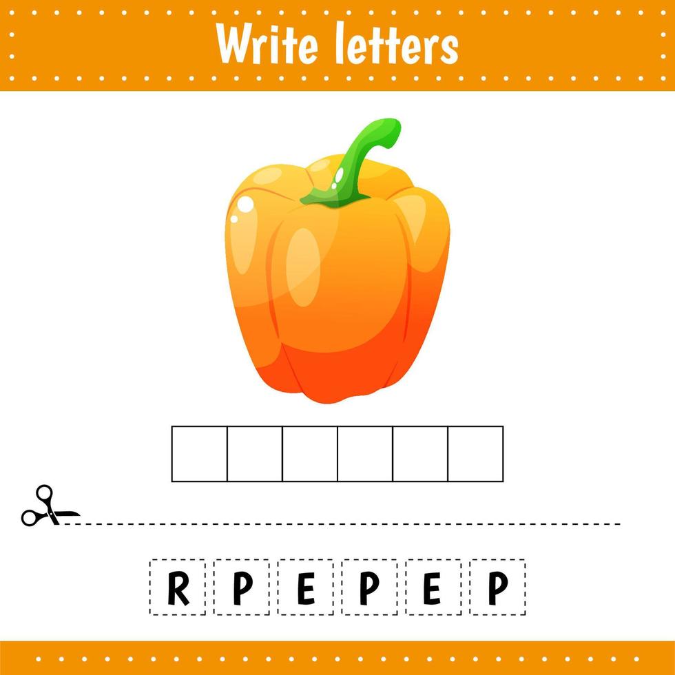 Educational game for kids. Crossword. Vegetable. Pepper. Guess the word. Learning game for kids. Activity page. vector