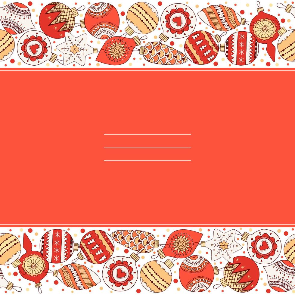 Seamless Christmas border. Toys on the Christmas tree on a red background vector