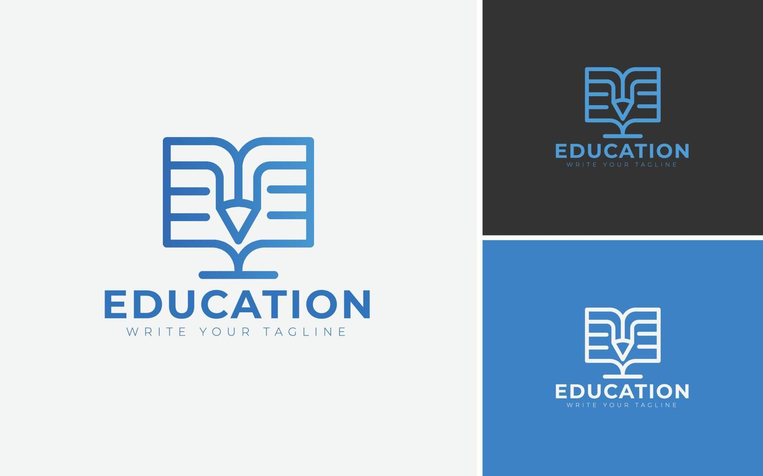 plantilla de diseño de logotipo de educación mínima. vector del logotipo de la academia para el concepto icónico de graduación, pluma, lápiz y libro.