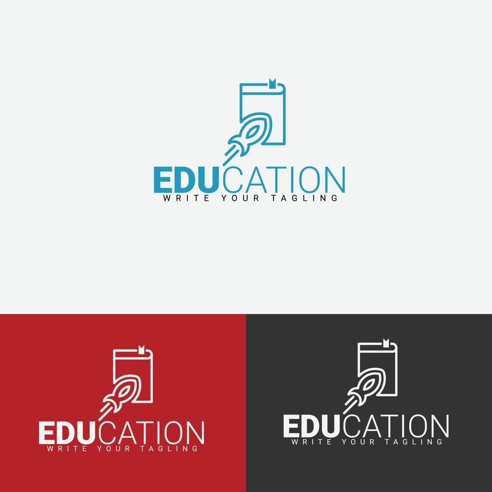 Education logo with rocket and book vector