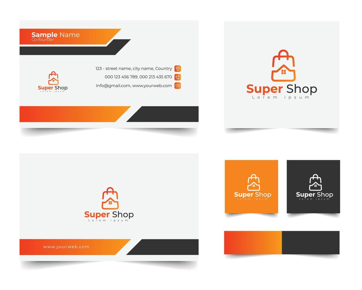 shopping logo design with business card branding design vector