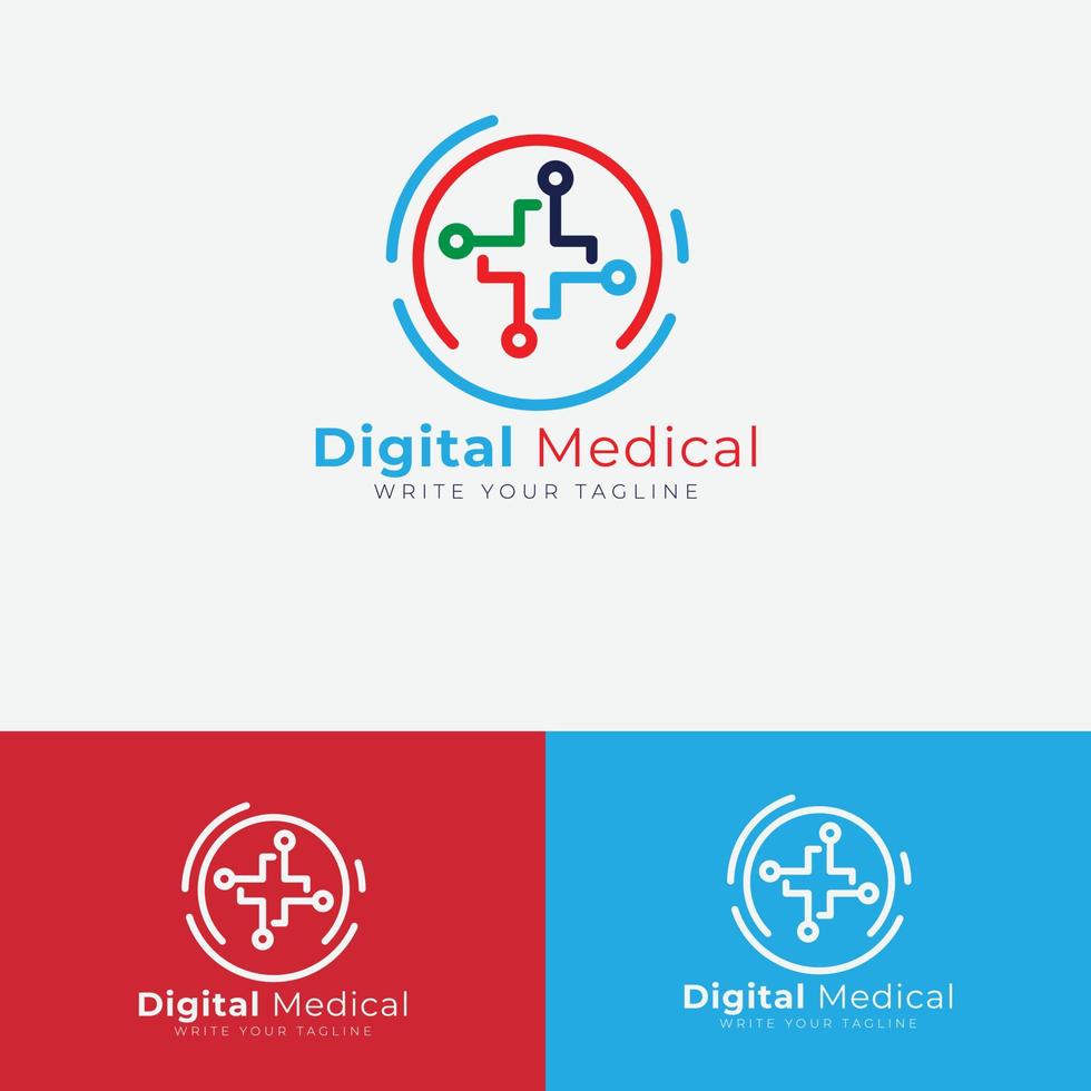 Digital Medical Logo. Tech medical logo Template Design Vector. Icon. Symbol. Emblem. vector