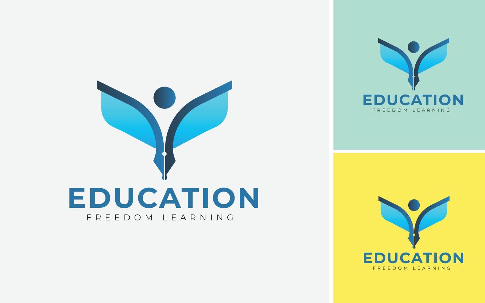Happy Learning Education Logo Design. Concept For Happy Student, Books Human, Pen, Freedom. vector