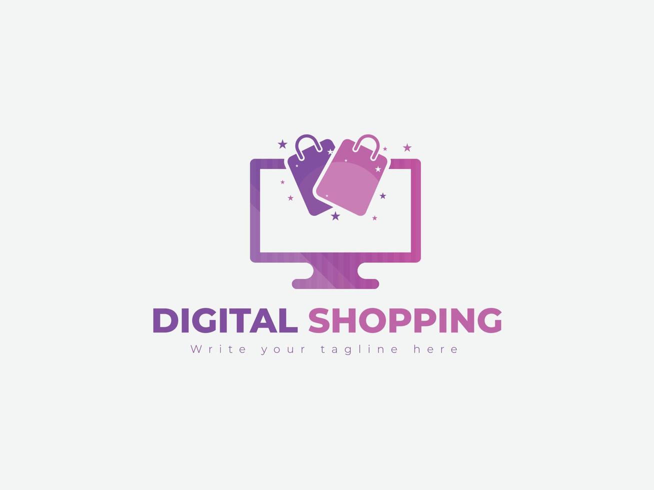 Shopping logo design template concept for digital shopping, supermarket, online shopping logo vector
