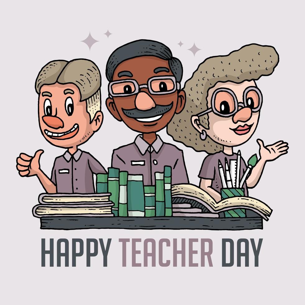 World teacher day illustration with the teacher's character hand draw vector