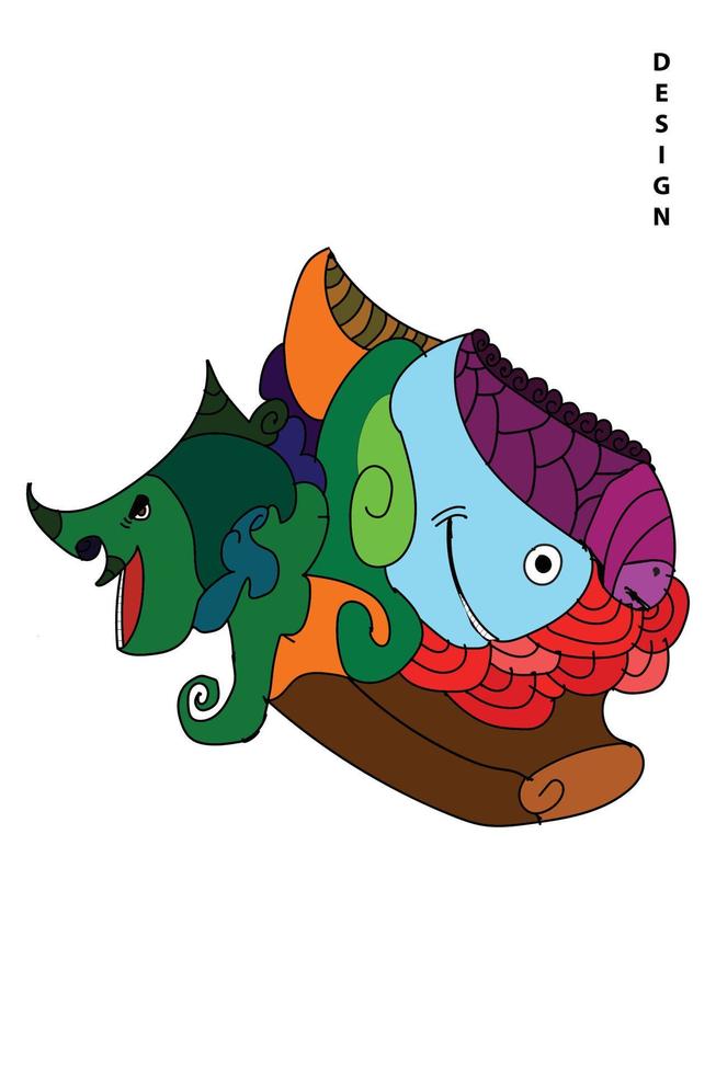Print Vector fish doodle art