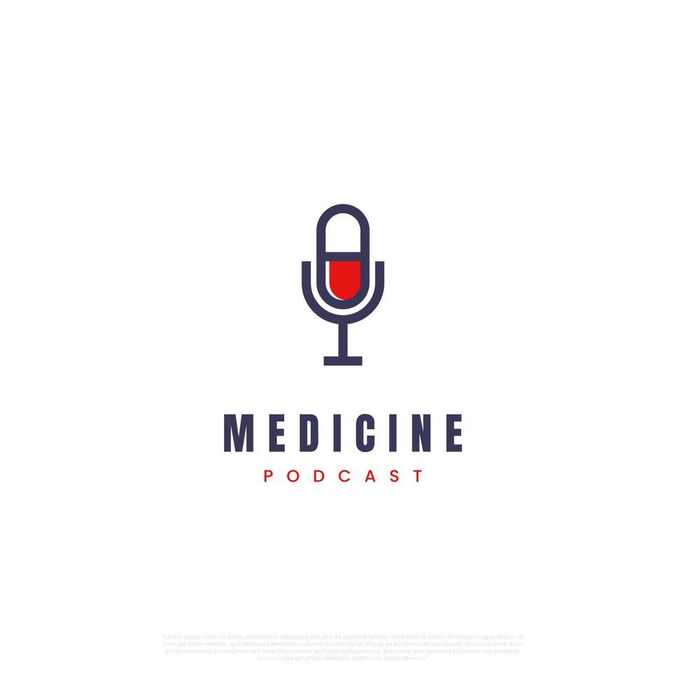 diseño de logotipo de podcast de medicina sobre fondo aislado. el micrófono se combina con el concepto del logotipo de la cápsula vector