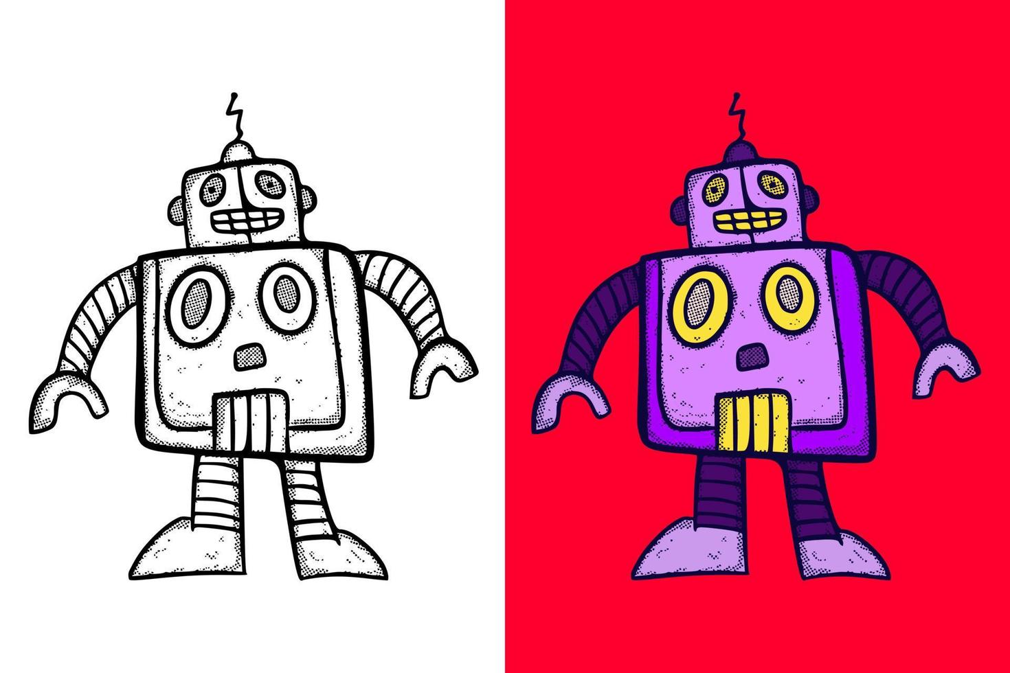 Robot Illustration hand drawn cartoon vintage style vector