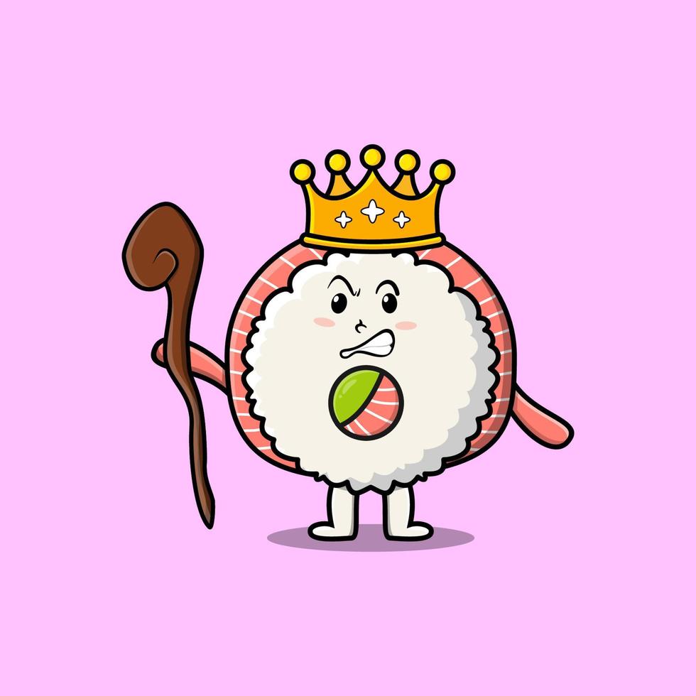 Cute cartoon rice sushi rolls sashimi as wise king vector