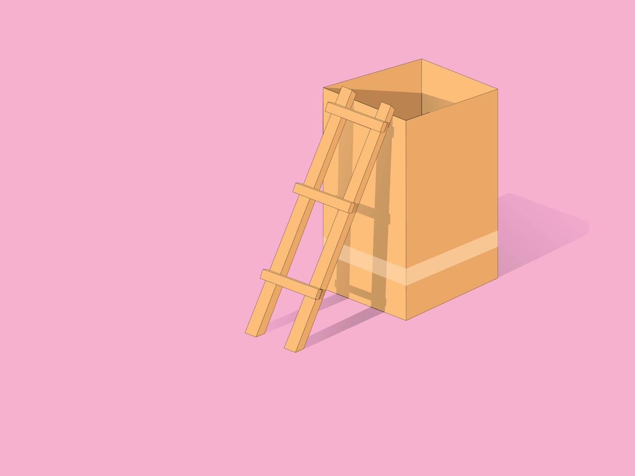 Cartoon stairs leading to cardboard box hole. 3D vector of box