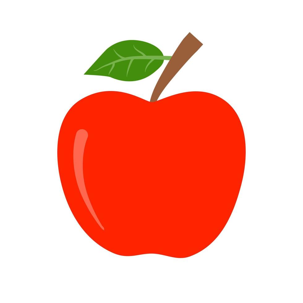 manzana roja con hoja aislada sobre fondo blanco. vector