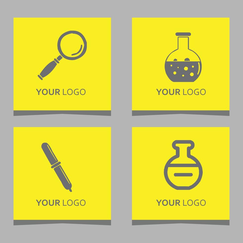 logotipos químicos y equipos de laboratorio dibujados en papel coloreado, muy adecuados para logotipos de empresas relacionados con la química y los laboratorios vector