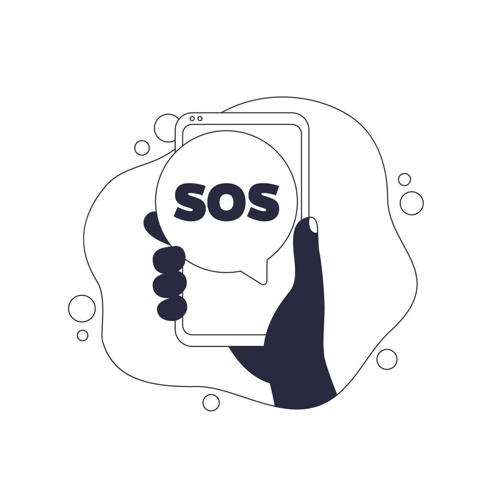 SOS message in the phone, vector illustration