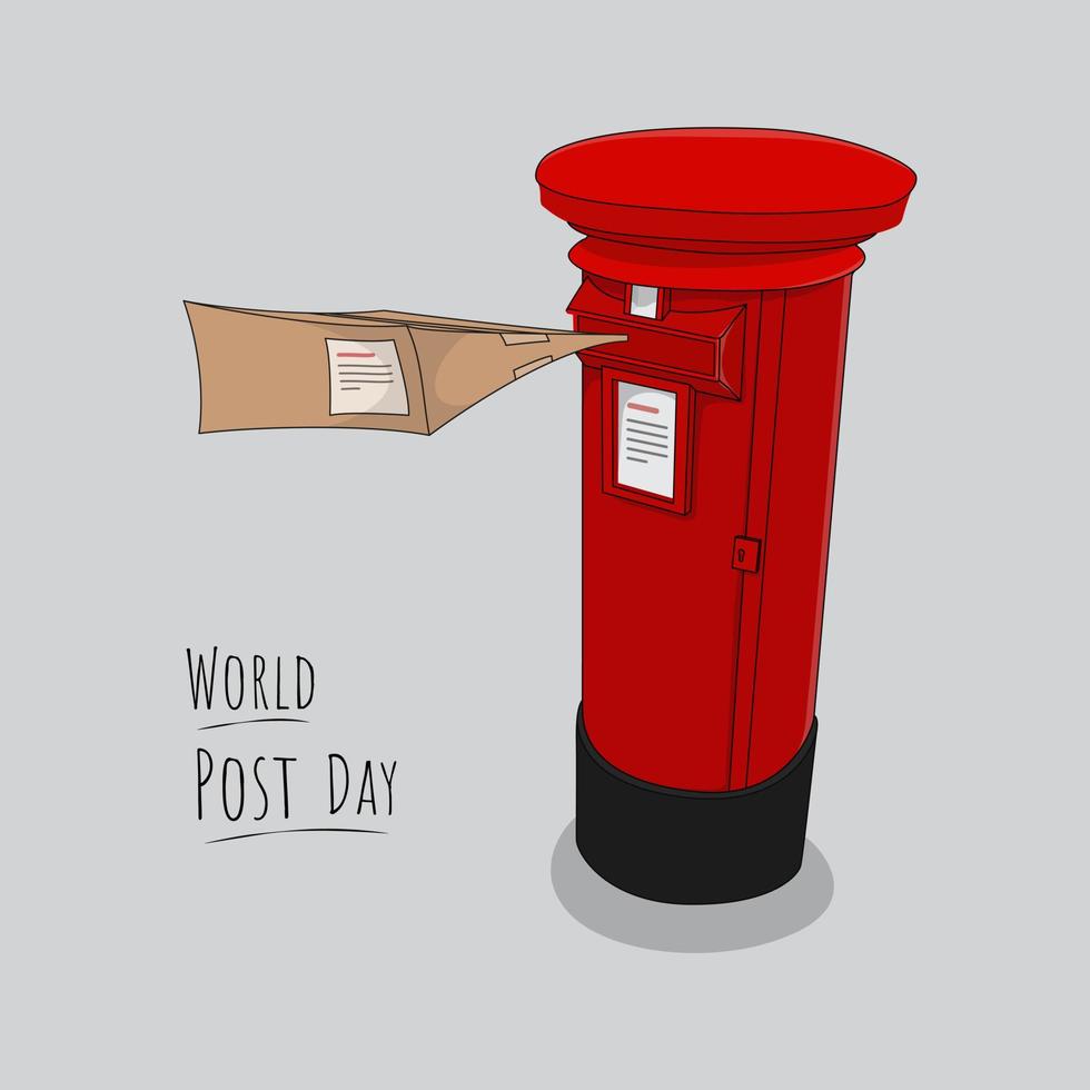 Post box in cylinder with red cartoon design and the envelope in the box for world post day design vector