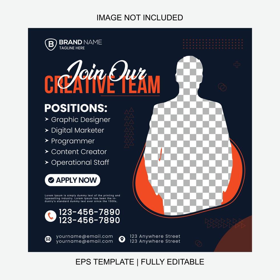 Join Our Team Banner For Social Media Post Template Design vector