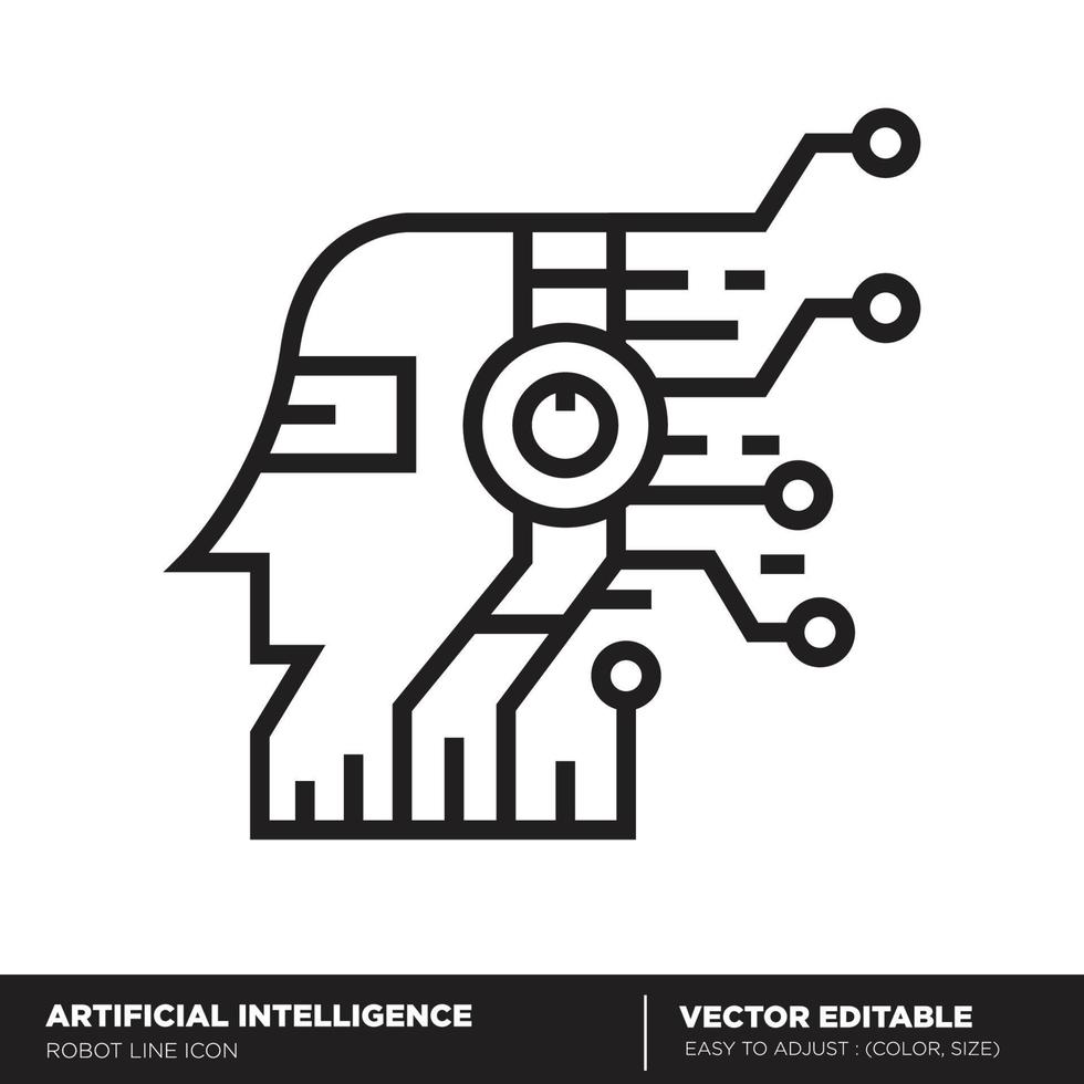 Artificial intelligence. Robot head outline icon. Editable Vector