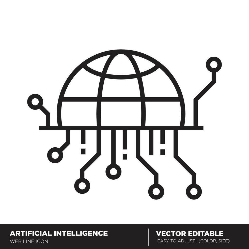 Artificial intelligence. Web outline icon. Editable vector