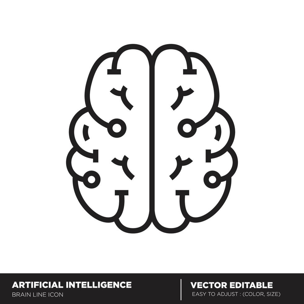 inteligencia artificial. icono de contorno del cerebro. vector editable