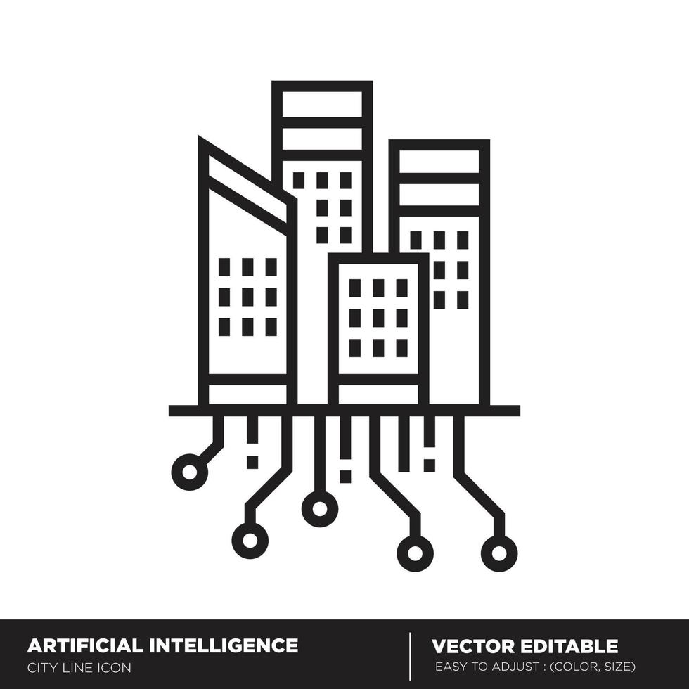 Artificial intelligence. City outline icon. Editable vector