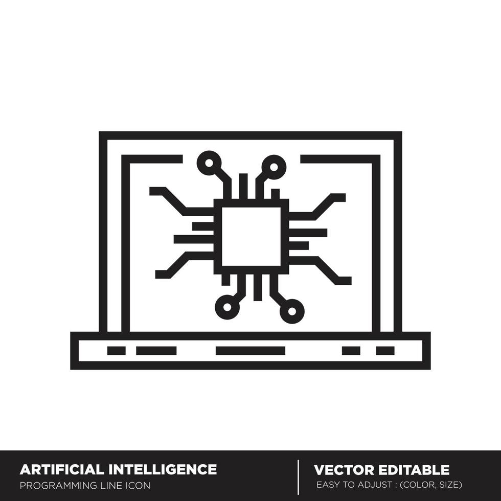 Artificial intelligence. Programming outline icon. Editable vector