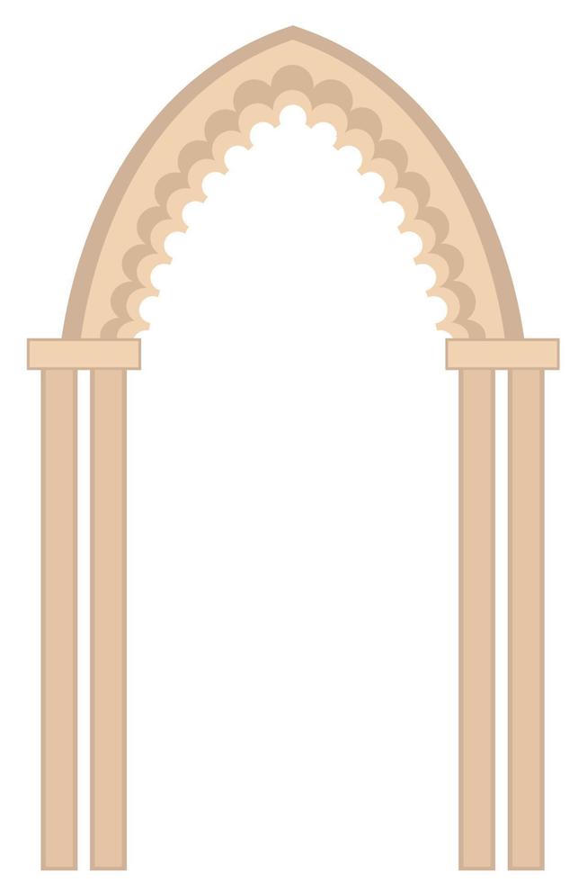 Beautiful beige and brown arch with columns on white background, flat vector isolated on white