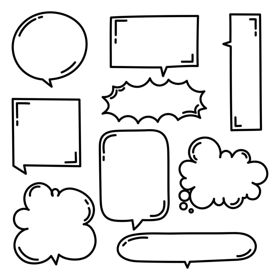 collection set of hand drawing line frame border, speech bubble balloon, think, speak, talk, text box, banner, flat, design, vector, illustration vector