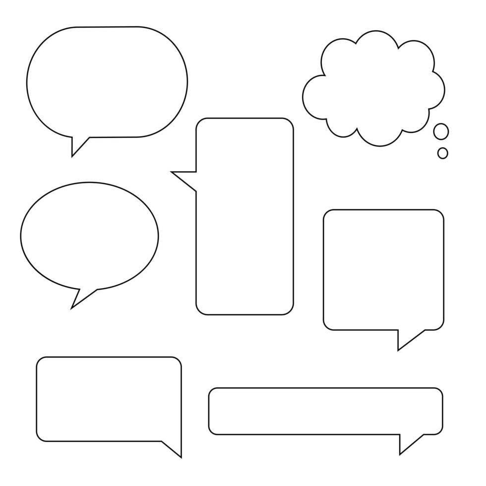 collection set of hand drawn line frame border,blank speech bubble balloon square shape, think, speak, talk, text box, banner, flat design vector illustration
