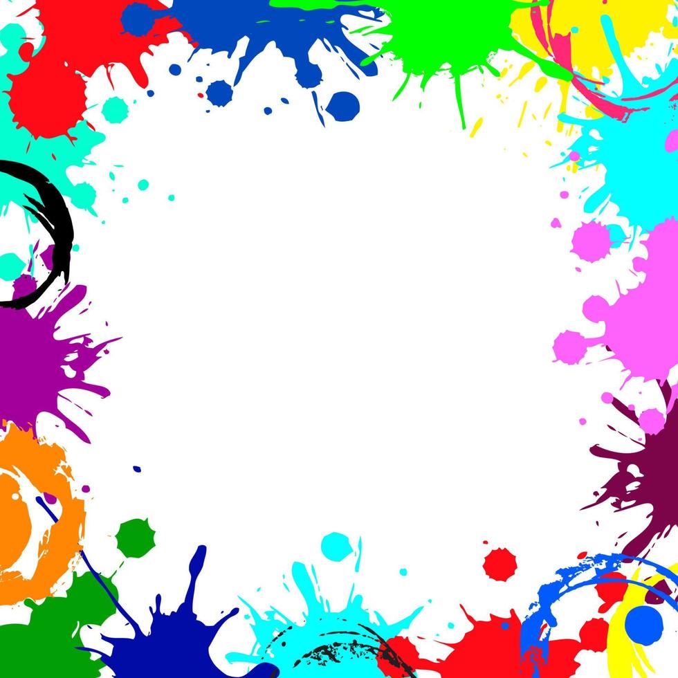 Vector abstract empty frame from color ink blobs. Colorful ink abstract frame background. Grunge splatters