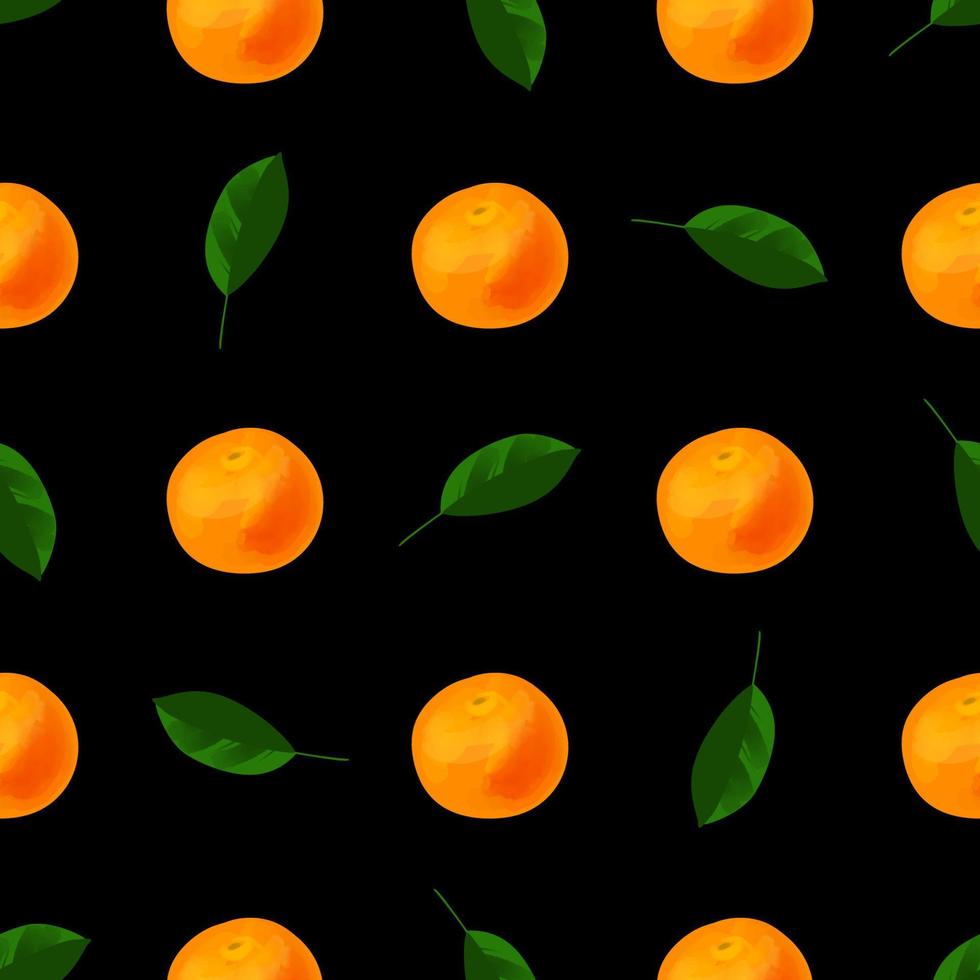 Seamless pattern with illustration of oranges on a black background vector