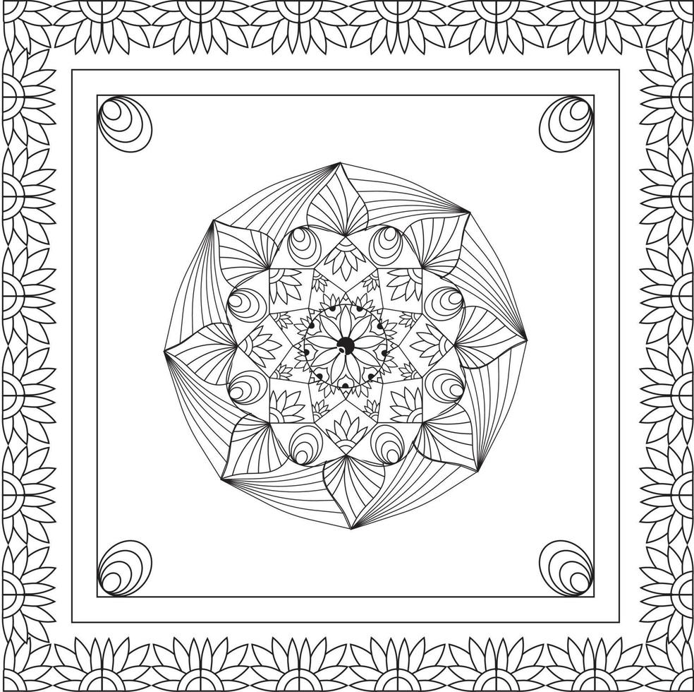 Black and white circle flower ornament, ornamental round lace design.Cushion with mandalas patterns decoration, paper, tiles, textiles, carpet, and pillows. Scarf design Hand-drawn mandala background. vector