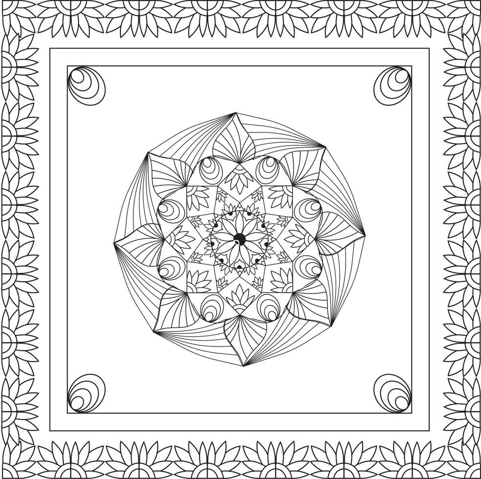 Black and white circle flower ornament, ornamental round lace design.Cushion with mandalas patterns decoration, paper, tiles, textiles, carpet, and pillows. Scarf design Hand-drawn mandala background. vector