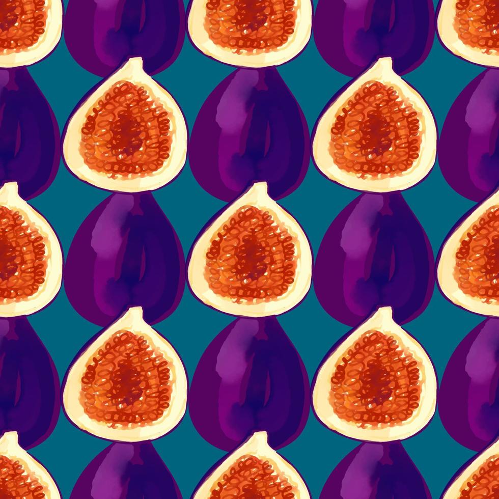 Seamless pattern with iIllustration of a figs on a blue background vector