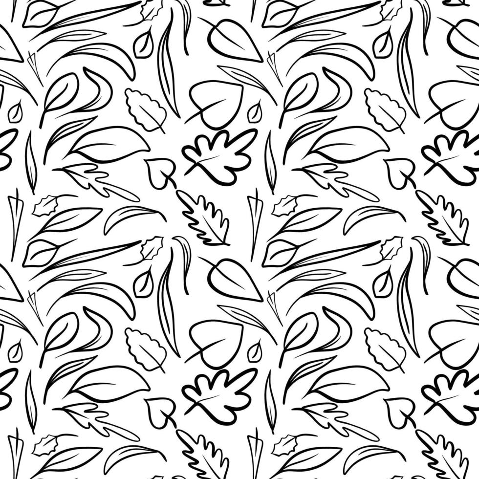 seamless autumn pattern with leaves. wallpaper. print for fabric, wrapping paper. outline. black and white vector