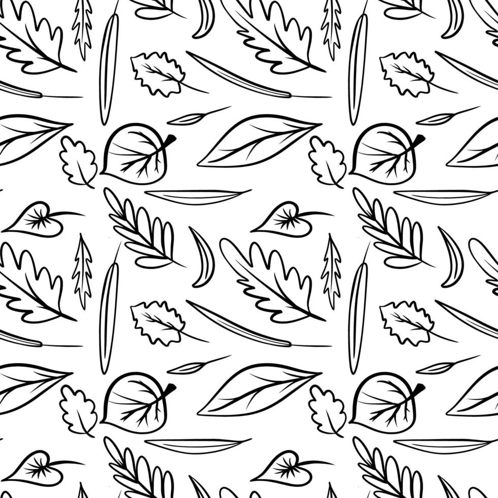 seamless pattern autumn leaves. print for fabric. black outline. sketch, doodle. background, wallpaper. vector
