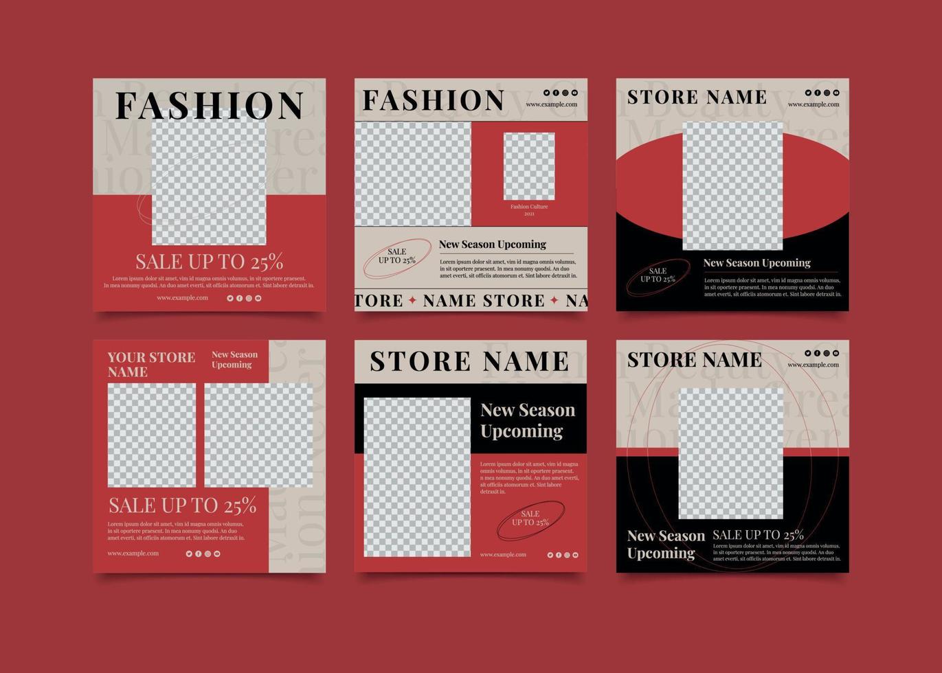 Luxury fashion sale social media posts collection vector