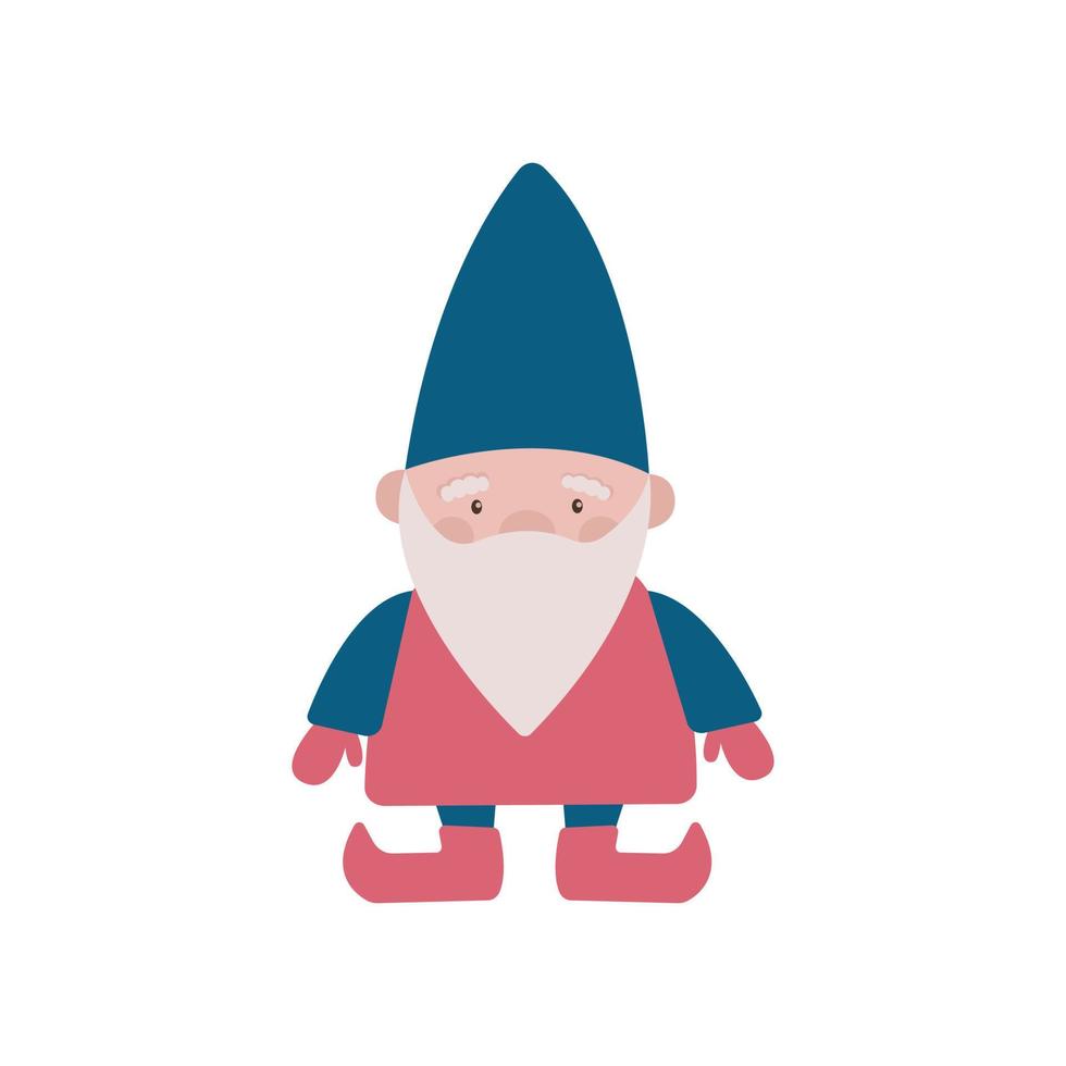 Christmas cartoon little gnome with a grey beard. Happy winter vector print