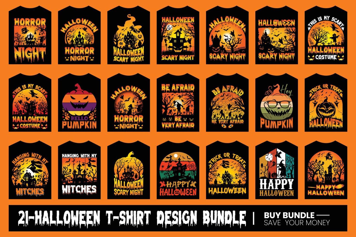 Halloween t-shirt design bundle. Horror hand devil t-shirt design. Beautiful and eye-catching Halloween vector cartoon-style of Horror hands, devils, pumpkins, witches, cats, bats, and much more.