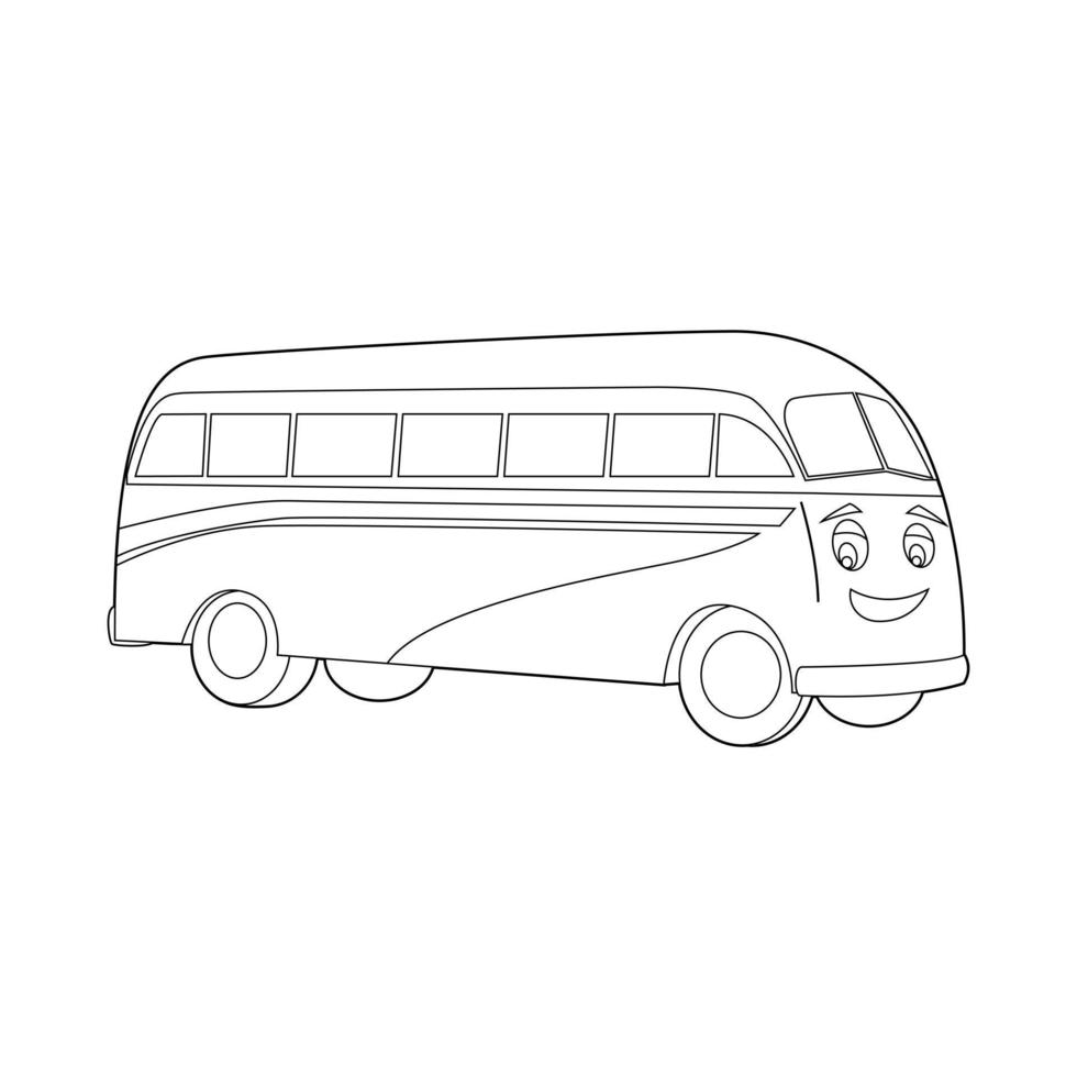 Coloring book for kids, cartoon bus. Vector isolated on a white background.