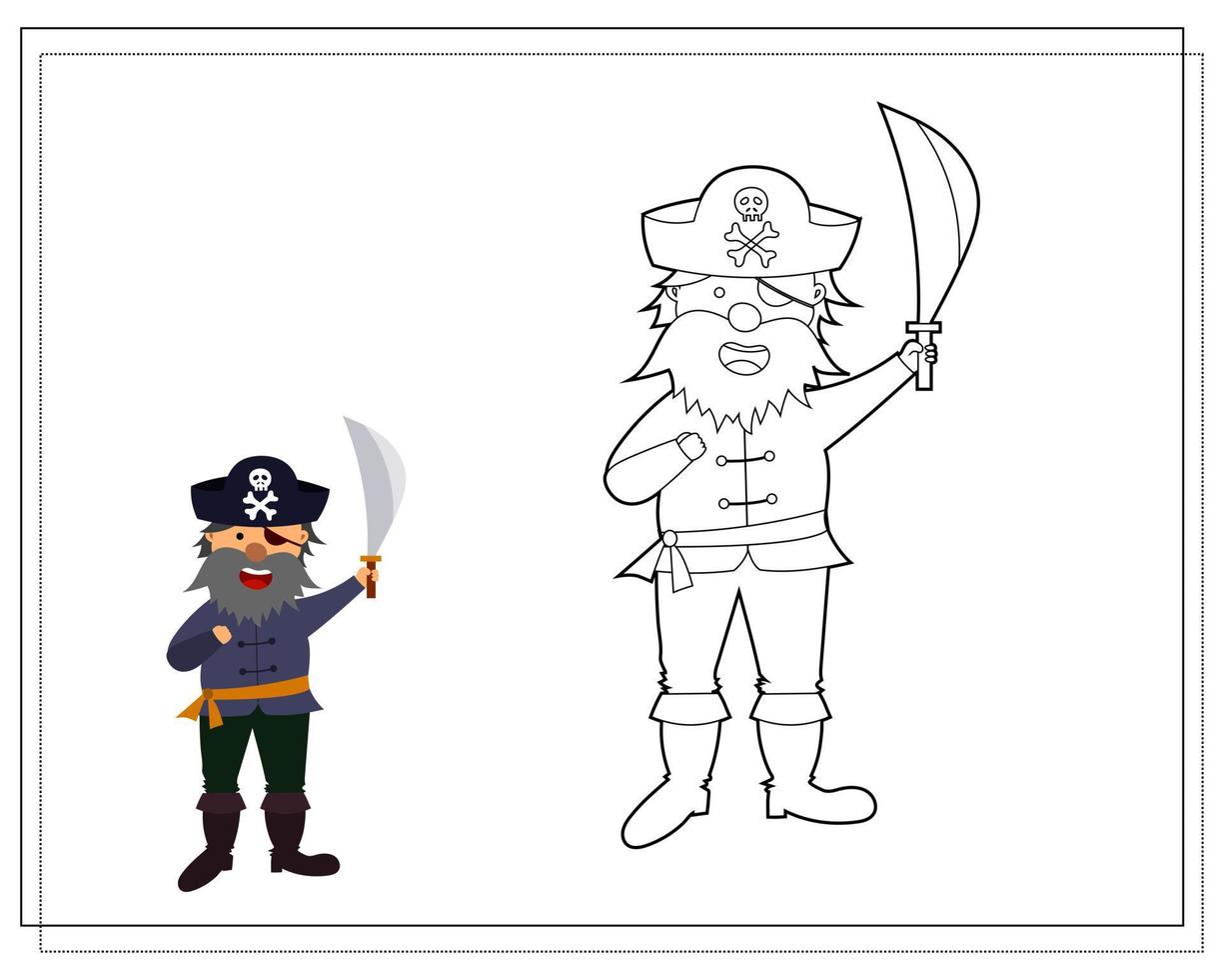 libro para colorear para niños, pirata de dibujos animados. vector aislado en un fondo blanco.