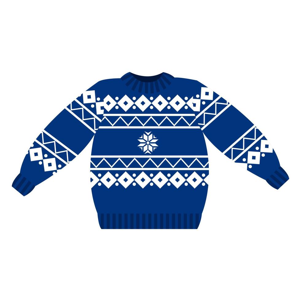 Blue sweater with a white pattern. Vector isolated on a white background.
