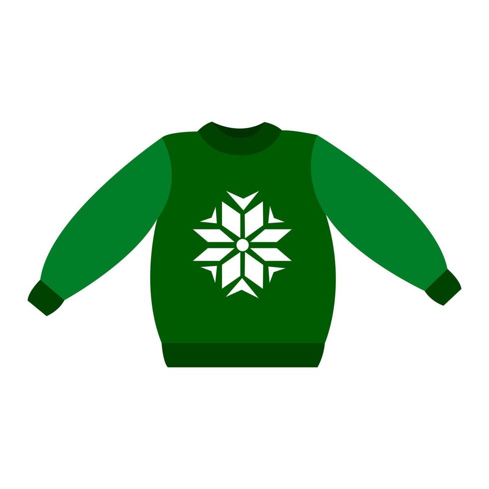Green sweater with a white pattern. Vector isolated on a white background.